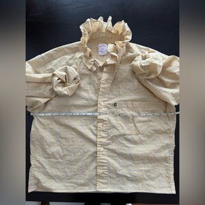 One of a kind Upcycled dress shirt with ruffle collar